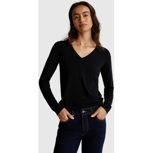 United Colors of Benetton Benetton Online exclusive, Sweater With V-neck In Pure Cotton, Black, Women United Colors of Benetton Benetton Online exclusive, Sweater With V-neck In Pure Cotton, Black, Women