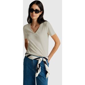United Colors of Benetton Benetton, Pure Cotton T-shirt With V-neck, Beige, Women United Colors of Benetton Benetton, Pure Cotton T-shirt With V-neck, Beige, Women