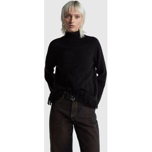 United Colors of Benetton Benetton, Oversized Turtleneck Sweater With Fringe, Black, Women United Colors of Benetton Benetton, Oversized Turtleneck Sweater With Fringe, Black, Women