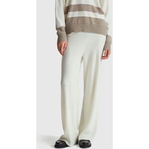 United Colors of Benetton Benetton, Cream Wide Trousers In Cashmere And Wool Blend, Creamy White, Women United Colors of Benetton Benetton, Cream Wide Trousers In Cashmere And Wool Blend, Creamy White, Women