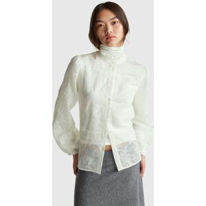 United Colors of Benetton Benetton, Embroidered Blouse With Ruffled Collar, Creamy White, Women United Colors of Benetton Benetton, Embroidered Blouse With Ruffled Collar, Creamy White, Women