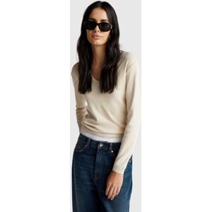 United Colors of Benetton Benetton, Sweater With V-neck In Pure Cotton, Beige, Women United Colors of Benetton Benetton, Sweater With V-neck In Pure Cotton, Beige, Women