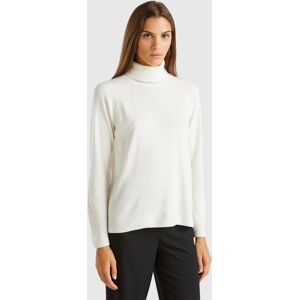 United Colors of Benetton Benetton, Cream Turtleneck Sweater In Cashmere And Wool Blend, Creamy White, Women United Colors of Benetton Benetton, Cream Turtleneck Sweater In Cashmere And Wool Blend, Creamy White, Women