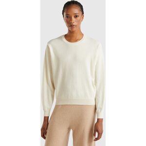 United Colors of Benetton Benetton, Relaxed Fit Pure Merino Wool Sweater, Creamy White, Women United Colors of Benetton Benetton, Relaxed Fit Pure Merino Wool Sweater, Creamy White, Women