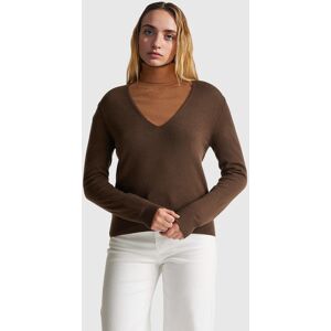 United Colors of Benetton Benetton, Brown V-neck Sweater In Pure Merino Wool, Brown, Women United Colors of Benetton Benetton, Brown V-neck Sweater In Pure Merino Wool, Brown, Women