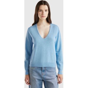 United Colors of Benetton Benetton, Sky Blue V-neck Sweater In Pure Merino Wool, Light Blue, Women United Colors of Benetton Benetton, Sky Blue V-neck Sweater In Pure Merino Wool, Light Blue, Women