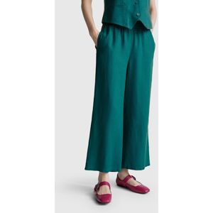 United Colors of Benetton Benetton, Wide Leg Trousers In Pure Linen, Dark Green, Women United Colors of Benetton Benetton, Wide Leg Trousers In Pure Linen, Dark Green, Women