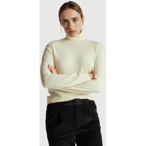 United Colors of Benetton Benetton, Cream Turtleneck Sweater In Pure Merino Wool, Creamy White, Women United Colors of Benetton Benetton, Cream Turtleneck Sweater In Pure Merino Wool, Creamy White, Women