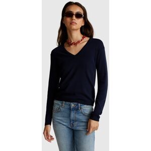 United Colors of Benetton Benetton Online exclusive, Sweater With V-neck In Pure Cotton, Dark Blue, Women United Colors of Benetton Benetton Online exclusive, Sweater With V-neck In Pure Cotton, Dark Blue, Women