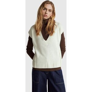 United Colors of Benetton Benetton, V-neck Vest In Wool Blend, Creamy White, Women United Colors of Benetton Benetton, V-neck Vest In Wool Blend, Creamy White, Women