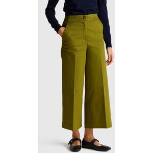 United Colors of Benetton Benetton, Wide High-waisted Trousers, Military Green, Women United Colors of Benetton Benetton, Wide High-waisted Trousers, Military Green, Women