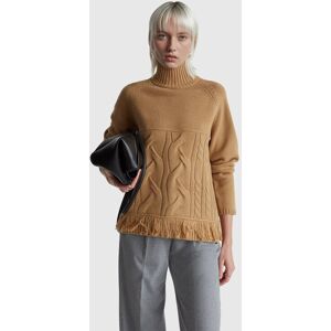 United Colors of Benetton Benetton, Oversized Turtleneck Sweater With Fringe, Camel, Women United Colors of Benetton Benetton, Oversized Turtleneck Sweater With Fringe, Camel, Women