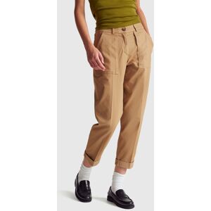 United Colors of Benetton Benetton, Trousers In Stretch Cotton With Roll-up, Camel, Women United Colors of Benetton Benetton, Trousers In Stretch Cotton With Roll-up, Camel, Women