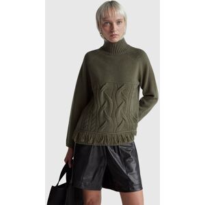 United Colors of Benetton Benetton, Oversized Turtleneck Sweater With Fringe, Military Green, Women United Colors of Benetton Benetton, Oversized Turtleneck Sweater With Fringe, Military Green, Women