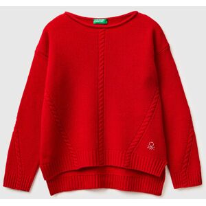 United Colors of Benetton Benetton, Cable Knit Sweater In Wool Blend, Red, Kids United Colors of Benetton Benetton, Cable Knit Sweater In Wool Blend, Red, Kids