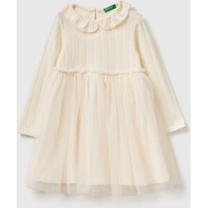 United Colors of Benetton Benetton, Dress With Tulle Collar, Creamy White, Kids United Colors of Benetton Benetton, Dress With Tulle Collar, Creamy White, Kids