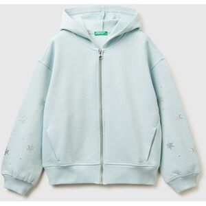 United Colors of Benetton Benetton, Sweatshirt With Zip And Rhinestones, Aqua, Kids United Colors of Benetton Benetton, Sweatshirt With Zip And Rhinestones, Aqua, Kids