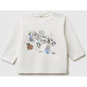 United Colors of Benetton Benetton, T-shirt With Embossed Print, Creamy White, Kids United Colors of Benetton Benetton, T-shirt With Embossed Print, Creamy White, Kids