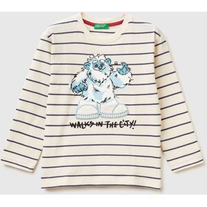 United Colors of Benetton Benetton, Striped T-shirt With Print, Creamy White, Kids United Colors of Benetton Benetton, Striped T-shirt With Print, Creamy White, Kids