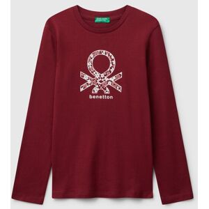 United Colors of Benetton Benetton, T-shirt With Glitter Print, Burgundy, Kids United Colors of Benetton Benetton, T-shirt With Glitter Print, Burgundy, Kids