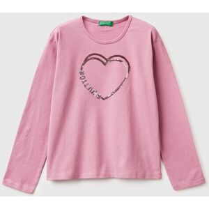 United Colors of Benetton Benetton, T-shirt In Warm Cotton With Sequins, Pink, Kids United Colors of Benetton Benetton, T-shirt In Warm Cotton With Sequins, Pink, Kids