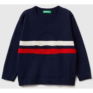 United Colors of Benetton Benetton, Sweater With Logo In Wool Blend, Dark Blue, Kids United Colors of Benetton Benetton, Sweater With Logo In Wool Blend, Dark Blue, Kids