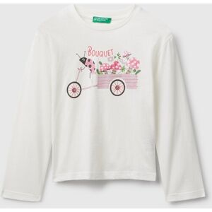 United Colors of Benetton Benetton, Cotton T-shirt With Glittery Print, Creamy White, Kids United Colors of Benetton Benetton, Cotton T-shirt With Glittery Print, Creamy White, Kids