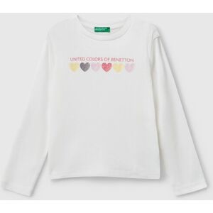 United Colors of Benetton Benetton, T-shirt With Glittery Logo In Cotton, Creamy White, Kids United Colors of Benetton Benetton, T-shirt With Glittery Logo In Cotton, Creamy White, Kids