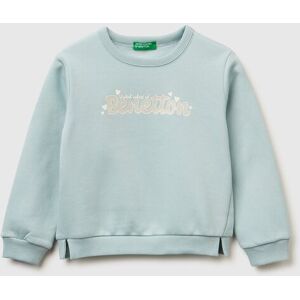 United Colors of Benetton Benetton, Pullover Sweatshirt With Glittery Print, Aqua, Kids United Colors of Benetton Benetton, Pullover Sweatshirt With Glittery Print, Aqua, Kids