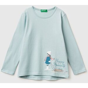 United Colors of Benetton Benetton, T-shirt With Print And Embroidery, Aqua, Kids United Colors of Benetton Benetton, T-shirt With Print And Embroidery, Aqua, Kids