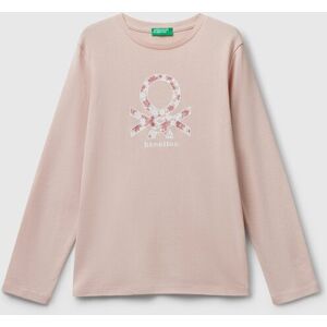United Colors of Benetton Benetton, T-shirt With Glitter Print, Soft Pink, Kids United Colors of Benetton Benetton, T-shirt With Glitter Print, Soft Pink, Kids