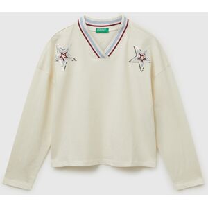 United Colors of Benetton Benetton, T-shirt With Sequin Embroidery, Creamy White, Kids United Colors of Benetton Benetton, T-shirt With Sequin Embroidery, Creamy White, Kids
