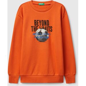 United Colors of Benetton Benetton, Sweatshirt With Slogan Print, Orange, Kids United Colors of Benetton Benetton, Sweatshirt With Slogan Print, Orange, Kids