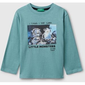 United Colors of Benetton Benetton, T-shirt With Monster Print, Sky Blue, Kids United Colors of Benetton Benetton, T-shirt With Monster Print, Sky Blue, Kids