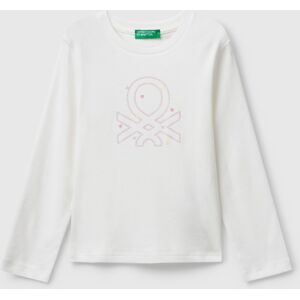 United Colors of Benetton Benetton, T-shirt With Glittery Logo In Cotton, White, Kids United Colors of Benetton Benetton, T-shirt With Glittery Logo In Cotton, White, Kids