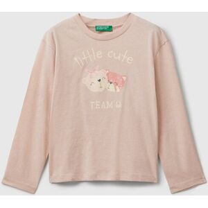 United Colors of Benetton Benetton, Cotton T-shirt With Glittery Print, Soft Pink, Kids United Colors of Benetton Benetton, Cotton T-shirt With Glittery Print, Soft Pink, Kids