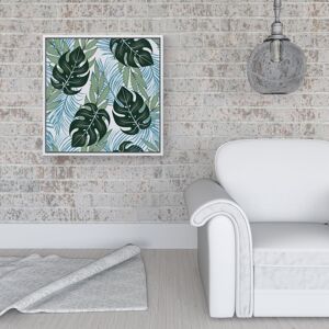 WRT Ltd Tropical Pattern And Flowers Framed Canvas - 16" x 16" - White WRT Ltd Tropical Pattern And Flowers Framed Canvas - 16" x 16" - White