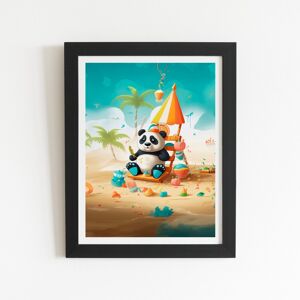 WRT Ltd Happy Panda On A Beach Holiday Art Prints - 8" x 10" - Black frame WRT Ltd Happy Panda On A Beach Holiday Art Prints - 8" x 10" - Black frame