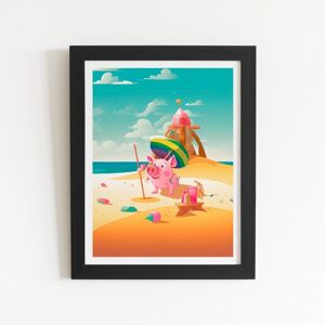 WRT Ltd Piglet On A Beach Holiday Art Prints - 8" x 10" - Black frame WRT Ltd Piglet On A Beach Holiday Art Prints - 8" x 10" - Black frame