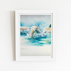WRT Ltd Hunting Polar Bear Watercolour Art Prints - 12" x 16" - White frame WRT Ltd Hunting Polar Bear Watercolour Art Prints - 12" x 16" - White frame