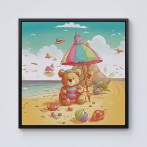 WRT Ltd Lucky Teddy Bear On A Beach Holiday Framed Canvas - 10" x 10" - Black WRT Ltd Lucky Teddy Bear On A Beach Holiday Framed Canvas - 10" x 10" - Black