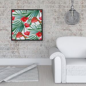 WRT Ltd Tropical Flowers And Palm Leaves Hawaiian Framed Canvas - 16" x 16" - Black WRT Ltd Tropical Flowers And Palm Leaves Hawaiian Framed Canvas - 16" x 16" - Black
