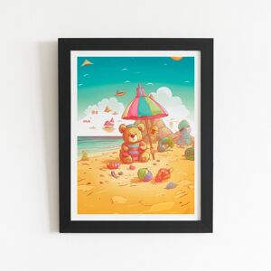 WRT Ltd Teddy Bead On A Beach Holiday Art Prints - 8" x 10" - Black frame WRT Ltd Teddy Bead On A Beach Holiday Art Prints - 8" x 10" - Black frame