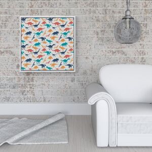 WRT Ltd Multicoloured Dinosaurs Framed Canvas - 16" x 16" - White WRT Ltd Multicoloured Dinosaurs Framed Canvas - 16" x 16" - White