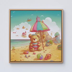 WRT Ltd Teddy Bead On A Beach Holiday Framed Canvas - 10" x 10" - Pine WRT Ltd Teddy Bead On A Beach Holiday Framed Canvas - 10" x 10" - Pine