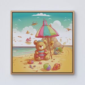 WRT Ltd Lucky Teddy Bear On A Beach Holiday Framed Canvas - 10" x 10" - Pine WRT Ltd Lucky Teddy Bear On A Beach Holiday Framed Canvas - 10" x 10" - Pine