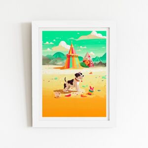 WRT Ltd Doggy On A Beach Holiday Art Prints - 12" x 16" - Black frame WRT Ltd Doggy On A Beach Holiday Art Prints - 12" x 16" - Black frame
