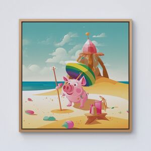 WRT Ltd Piglet On A Beach Holiday Framed Canvas - 10" x 10" - Pine WRT Ltd Piglet On A Beach Holiday Framed Canvas - 10" x 10" - Pine