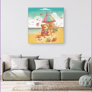 WRT Ltd Lucky Teddy Bear On A Beach Holiday Canvas - Small 10" x 10" WRT Ltd Lucky Teddy Bear On A Beach Holiday Canvas - Small 10" x 10"