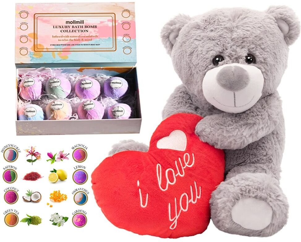 Love Trends Luxury 8 pcs Bath Bomb & 12" 'I Love You' Bear Gift Set - Perfect for Valentines or Mothers Day